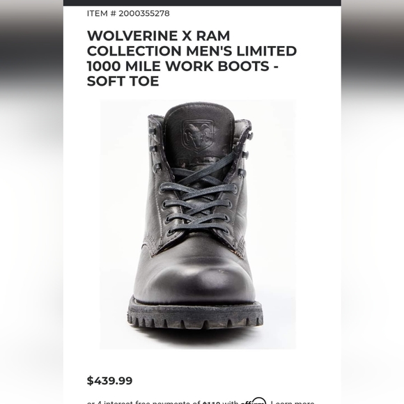 Wolverine X Ram Collection Mens Limited Edition 1000 Mile Work Boots Soft Toe - Picture 7 of 7